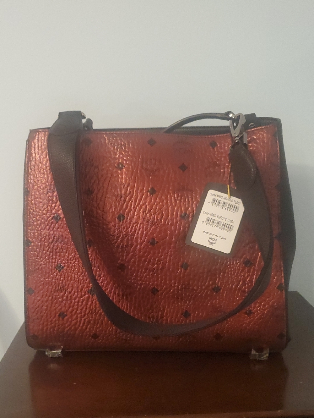 MCM Cognac Brown Logo-Stamped Leather Bag